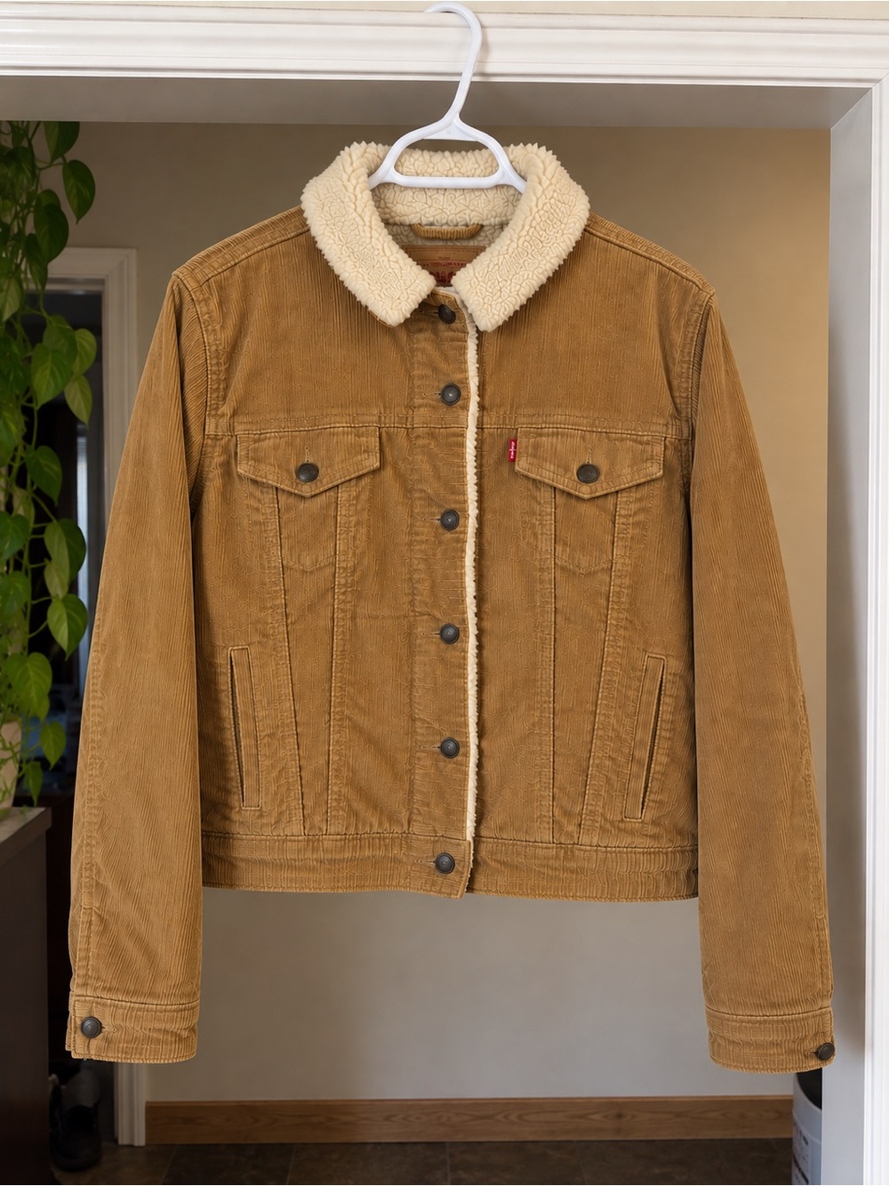 Levi's Tan Corduroy Teddy-Lined Jacket with Cream Sherpa Collar